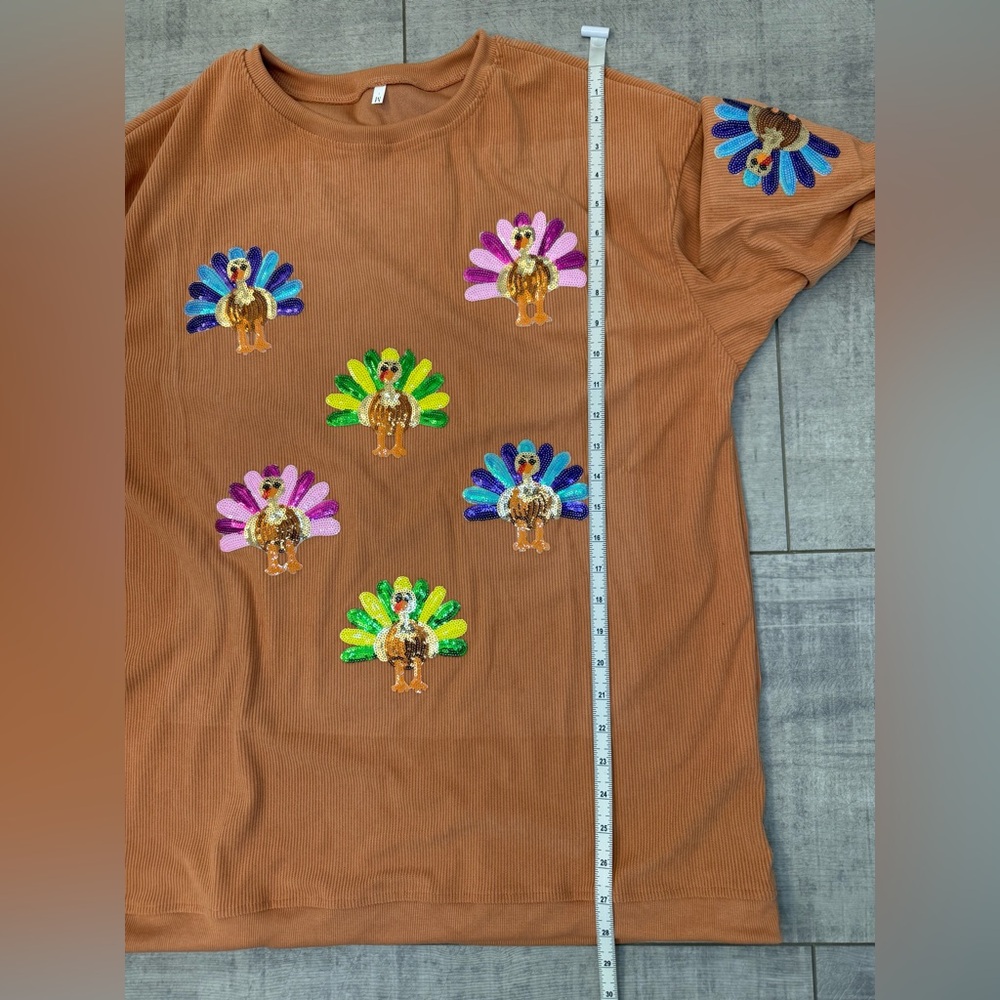 NWT Turkey Sequin Corded Brown Sweatshirt Size Medium Thanksgiving - Picture 5 of 6